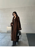Advbridge Lautaro Autumn Winter Long Luxury Elegant Chic Soft Thick Warm Brown Hairy Faux Mink Fur Coat Women V Neck Fluffy Overcoat 2024