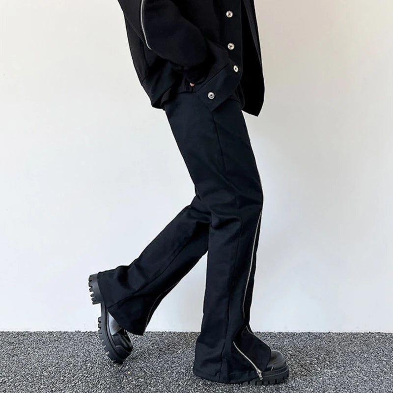 Advbridge Flare Pants Men Casual Daily Streetwear Spring Autumn Zipper Design Teenagers Trousers Fashion American Style Solid Simple Retro
