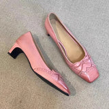 ADVBRIDGE  -  Fashion Designer Dress Shoes Female  Square Toe Pumps Bowknot Shallow Low Heel Office Women Shoes Retro Elegant High Heels Women