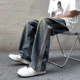 Advbridge High Street Washed and Worn Three Leg Jeans for Men Retro Streetwear Trendy Brand Rugged and Loose American Straight Leg Wide