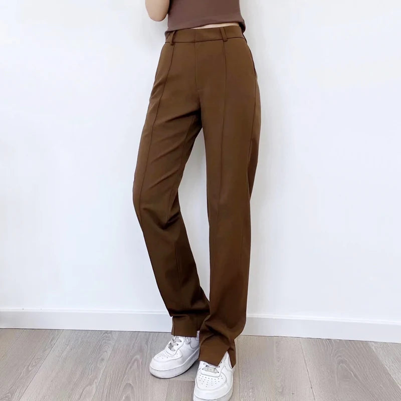 Advbridge -  Women Tailored Front Seam Suit Trousers With Stepped Hem Details Tailored Pants