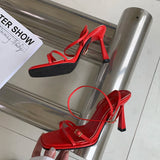 ADVBRIDGE  -  Red Heeled Sandals Women Belt Strap Ankle Summer Shoes Sexy Open Toe Ladies High Heels White Black Sandalias Mujer