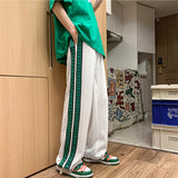 Advbridge Harajuku Fashion Waffle Autumn Thin Pants Men Straight Leg Loose Wide Leg High Street Tide Hanging Casual Sports Ice Silk Pants