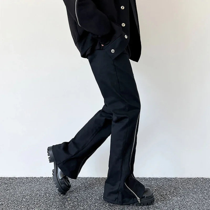 Advbridge Panelled Pants Men Straight Patchwork Ripped Ankle Length Vintage Stylish Hipster Chic High Street Japanese Style Retro Fashion