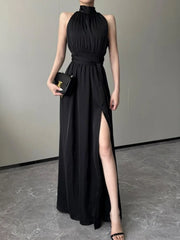 Advbridge Vintage Women Casual A-Line Slim Summer Dress Sleeveless Solid Elegant One Pieces Sexy White Black Vestidos Female Clothings