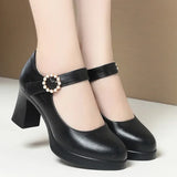 Advbridge 7cm Comfortable Breathable Shallow Mouth Soft Leather Mary Janes Platform Shoes 2025 Spring Med Block Heels Shoes for Office Mom