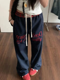 Advbridge Vintage Women Sweatpants Baggy Korean Preppy Style Retro Trousers Streetwear Y2k Letter Printed Wide Leg Patchwork Pants