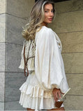 Advbridge Sweet Girl Solid Ruffles Loose Mini Dresses Casual O Neck Lantern Long Sleeve Short Dress Fashion Female Street Commute Vestidos