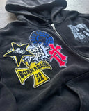 Advbridge Hip Hop Grunge Y2K Streetwear Hoodie Womens Letter Pattern Print Zip up Sweatshirts Hooded Vintage Retro Pullover Tops