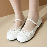 Advbridge Spring Autumn Pink White Mary Janes Flat Shoes Woman Round Toe Buckle Strap Lolita Girls Student Ballet Flats Plus Size 43 44 45
