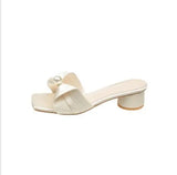 ADVBRIDGE  -  Low Rubber Slippers Shoes Slipers Women String Bead Luxury Slides Square heel 2025 Soft Designer Block Hoof Heels Fashion PU Fab