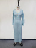 ADVBRIDGE  -  Sexy Women Solid Long Knit Sleeve Bikin Fashion Cover up Female See-Through Deep V-Neck Hollow-Out Beach Knitwear Maxi Dress