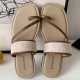 ADVBRIDGE  -  Fashion Weaving Narrow Band Flat Sandals Women Summer Square Toe Clip Toe Designer Shoes Simple Non-slip Vacation Beach Shoes