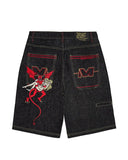 Advbridge Streetwear Shorts Y2K Pants Harajuku Hip Hop Evil Graphic Embroidery Denim Gym Shorts Punk Rock Gothic Men Basketball Shorts