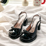 ADVBRIDGE  -   Lolita Shoes for Women Summer Patent Leather Sandals Outdoor Soft Beach Shoes Women Thick Heels Platform Shoes Women Bow Sandals