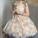 ADVBRIDGE  -  Vintage Chic Sunflower Floral 90s Aesthetic Women Party Dresses 2023 New French Elegant Lolita Mini Skirts Sleeveless Vestidos