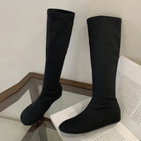 ADVBRIDGE  -  Autumn Winter Fashion Slim Knee High Boots Women Round Toe Flat Heels Elastic Long Booties Ladies Shoes Zapatos De Mujer