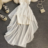 ADVBRIDGE  -  Women's Spaghetti Strap Dress Female Irregular White Chiffon Party Slip Dresses Summer Fashion Sleeveless Dresses