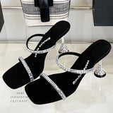 ADVBRIDGE  -  Luxury Rhinestone Open Toe Women Sandals Square Toe Thin Heel Designer Slide Sandals Summer Fashion High Heel Shoes for Woman