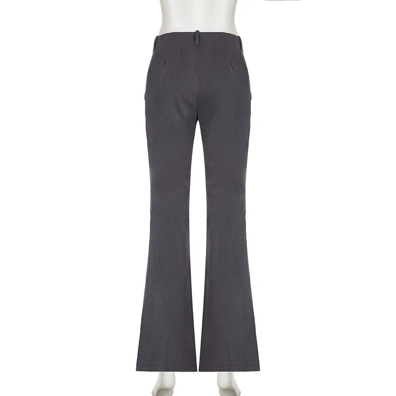 Advbridge Gray Vintage Suit Pants Women Low Waist Streetwear Wide Leg Pants Y2K Office Lady Elegant Slim Casual Flare Trousers