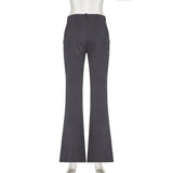 Advbridge Gray Vintage Suit Pants Women Low Waist Streetwear Wide Leg Pants Y2K Office Lady Elegant Slim Casual Flare Trousers