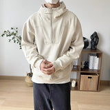 Advbridge Mens American High Street Half-Zip Couple Hoodie Autumn Winter Genderless Trendy Solid Color High Collar Hooded Jacket Unisex