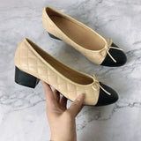 Advbridge Large 43 Multi-Color Bow Ballet High Heels Spring and Autumn Round Toe Fight Work Outside Wearing Block Heel Women's Shoes
