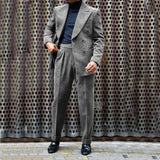 Advbridge Men's Corduroy Suit Double Breasted Gun Lapel 2 Piece Jacket + Pants Best Party Casual Men's Wedding Outfit Full Suit