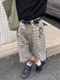 Advbridge Leopard Print Short Jeans Women Y2k Vintage High Waist Harajuku Streetwear Jorts Casual Wide Leg Baggy Denim Shorts Summer