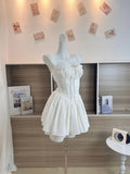 Advbridge Summer Mori Girl Women Bow A-Line Dress Spaghetti Strap Solid Color Frocks Dress Square Neck Party Tunic Korean Preppy Evening