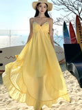 ADVBRIDGE  -  Yellow Backless Suspender Dress Female 2025 Summer Bohemian Seaside Holiday Beach Long Dress