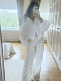 Advbridge White Casual 2 Pcs Cotton Pants Set Women Outfits Loose Oversize Spring Summer Beach Set Suit 2024 Wide Leg Pants Set