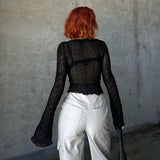 Advbridge  Goth Dark Folds Mall Gothic Lace Up Sexy Blouses Grunge Y2k Fairycore Long Sleeve T-shirts Female Transprent Skinny Fashion Tops