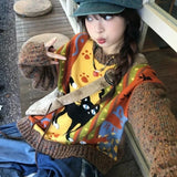 Advbridge Harajuku Cartoon Sweaters Women Vintage Y2k Streetwear Knitted Pullover Grunge Retro Long Sleeve Aesthetics Sweaters