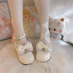 Advbridge Japanese Sweet Style Girls Shoes  Cosplay  Lolita Lace Ruffle  Bowknot Round  Head Flat Bottom 3-6cm Kawaii Pu Cute Shoes