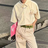 Advbridge Mens Y2k Floral Navel-Baring Graffiti Shirt 2024 Spring Summer New Genderless Fashion Streetwear Short-Sleeve Shirt Unisex