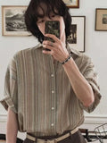ADVBRIDGE  -  Men's Shirts New 2025 Spring Summer Striped Shirt Short Sleeve Turn-down Collar Male Clothing Korean Style Men Tops