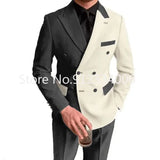 Advbridge Elegant Black White Men Suit Slim Fit Peak Lapel Double Breasted 2 Piece Formal Groom Wedding Tuxedos Blazer+Pants Costume Homme