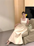 ADVBRIDGE  -  Spring Summer 2025 Pink Elegant Evening Woman Dress French Bow Pleated Square-Collar Length Dresses Abend Kleider New Vestidos