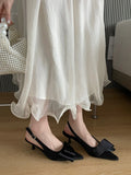 ADVBRIDGE  -  Red Ladies Pumps Low Heel Shoes Summer Pointed Toe Slingback Heels Black Silk Bow Office Shoes Escarpins Femmes Talons 2025