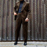 Advbridge Men's Corduroy Suit Double Breasted Gun Lapel 2 Piece Jacket + Pants Best Party Casual Men's Wedding Outfit Full Suit