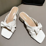 ADVBRIDGE  -  Cute Pink Bow Slippers Women Fashion Square Heel Open Toe Slides Sandals High Quality Patent Leather Cozy Non Slip Summer Shoes