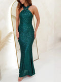 ADVBRIDGE  -  Party Dresses For Women Sexy Sequin Night Robe Off Shoulder Sleeveless Bodycon Evening Maxi Dress Clothing New Year Dress