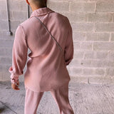 Advbridge Spring Autumn Buttoned Shirts&Long Pants Sets Fashion Solid Corduroy Two-piece Tracksuit Sportwear Men Long Sleeve Loose Outfits