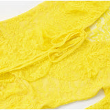 ADVBRIDGE  -  Women's Sexy Yellow Lace Mini Vestidos Chic See Through V Neck Flare Sleeve Tassel Dress 2025 Party Club Wear Slim Fit Dresses