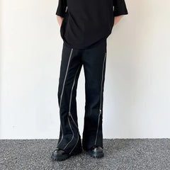 Advbridge Panelled Pants Men Straight Patchwork Ripped Ankle Length Vintage Stylish Hipster Chic High Street Japanese Style Retro Fashion
