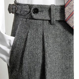Advbridge Men's Autumn Winter New High Waist Woolen Trousers Male Tweed Business Casual Pants Men Long Formal Straight Pants H336