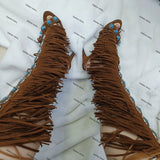 Advbridge Designer Fringe Thih High Heel Sandals Woman High Heels Open Toe Party Prom Shoes Sexy Zipper Female Tassel Pumps 44