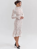Advbridge Lace Long Sleeve Sexy Midi Dress For Women Elegant White Half High Collar High Waist Bodycon Club Party Sexy Long Dress