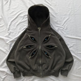 ADVBRIDGE  -  New Y2K Harajuku Retro Hoodie Men and Women Rock Hip Hood Eyes Patchwork Zipper Hood Fashion Street Clothing Casual Jacket Tops